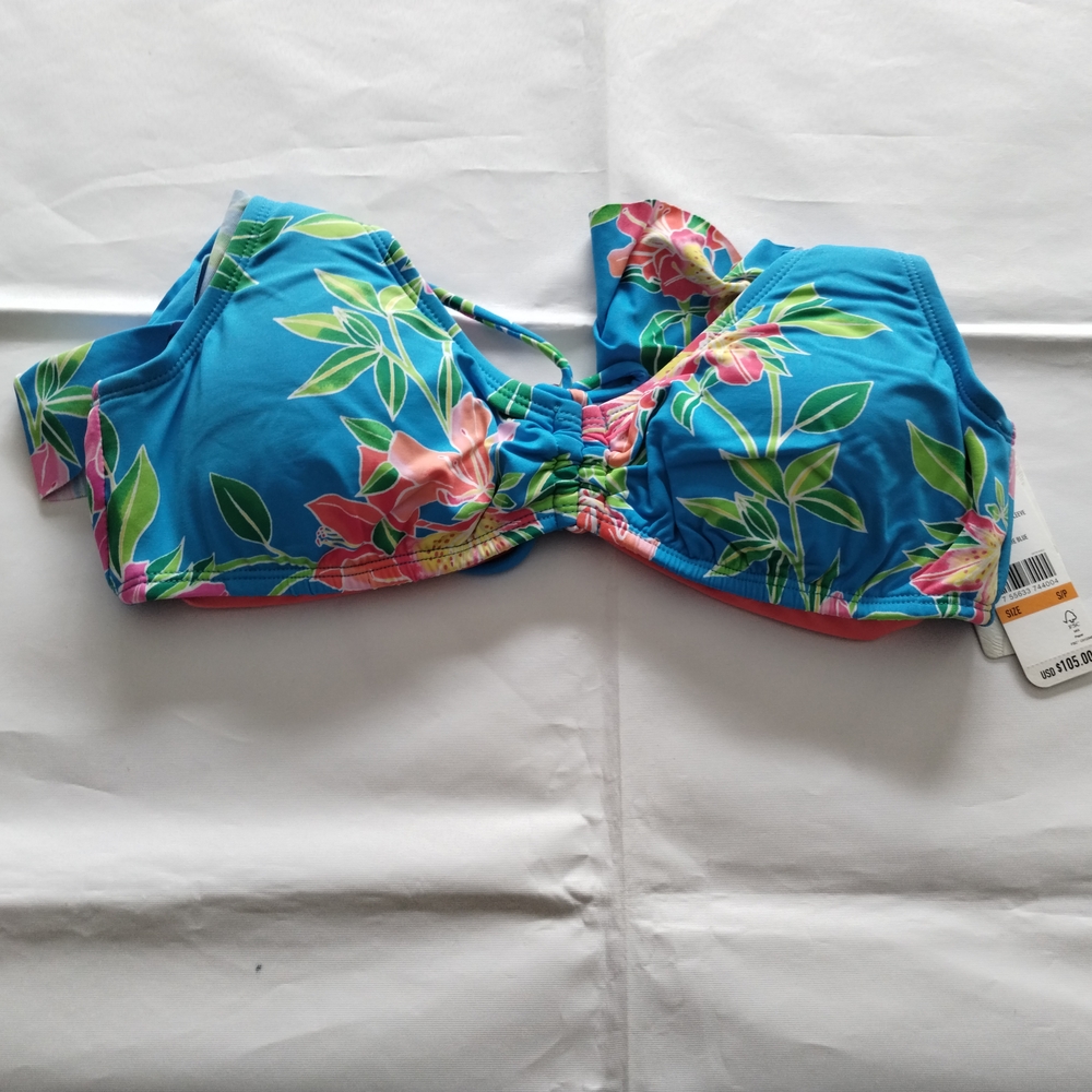 Blue Floral Bikini Top